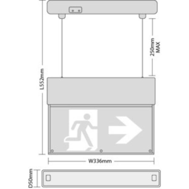 BLE Bingham LED Hanging Exit Sign Product Dimension