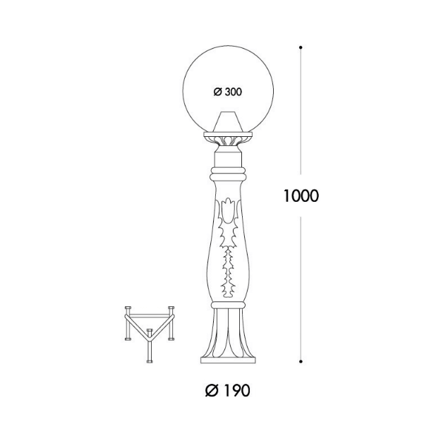 Fumagalli GLOBE 300 IAFET Lamp Post Product Dimension