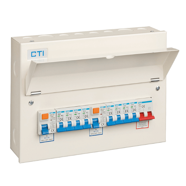 Red Arrow 14 Way Consumer Unit with 2 x 100A Mains Isolator and 2 x 100A Type A RCDs Includes 8 MCBs