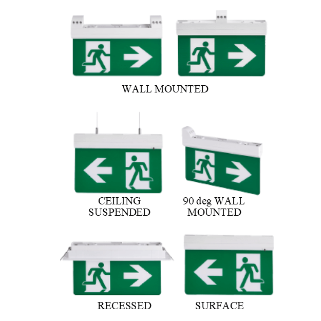 Mounting Options - 5 in 1 LED Emergency Exit Sign - IP20 - Maintained - Non Maintained