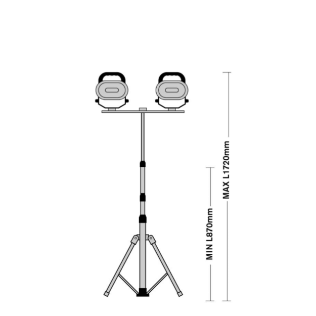 Dimensions - Garrison 110v twin Tripod Portable LED Site Light - 2x18w - IP54