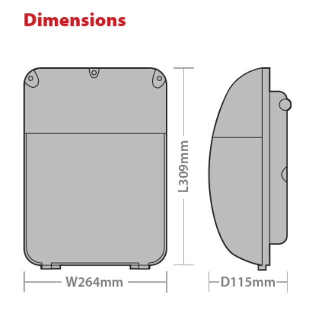 Dimensions - Slimline LED Wallpack 30W 6400K - Emergency and Photocell Options