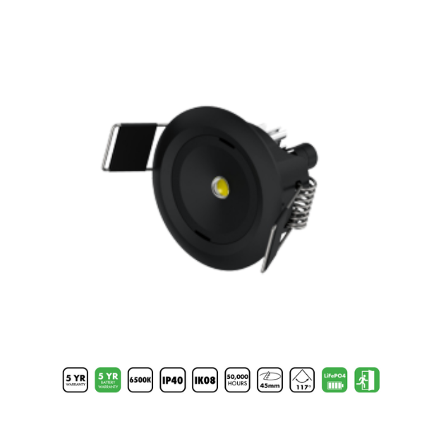 BLE Beauchief LED Emergency Downlight 3H Non Maintained LiFePO4 Black