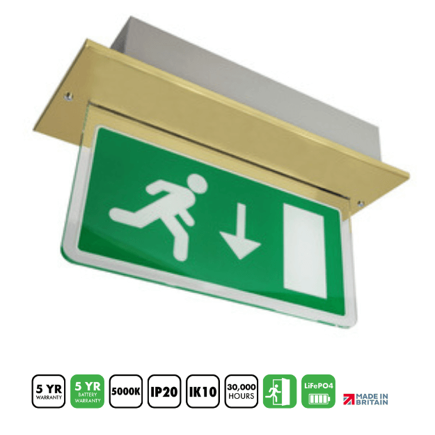 BLE Parkwood 3hr Emergency Recessed Exit Sign Manual Brass
