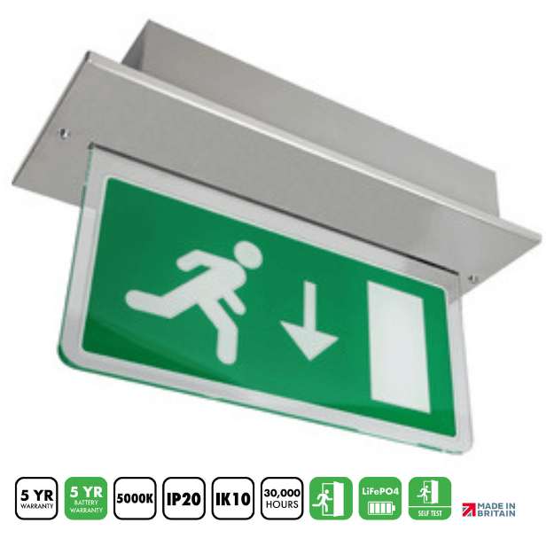 BLE Parkwood 3hr Emergency Recessed Exit Sign Self Test Chrome