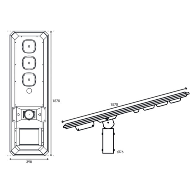 ASBAC 60W Richmond Solar Street Light Product Dimension