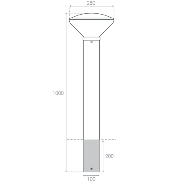 ASBAC Portland Solar Bollard 800mm Root Mount Product Dimension