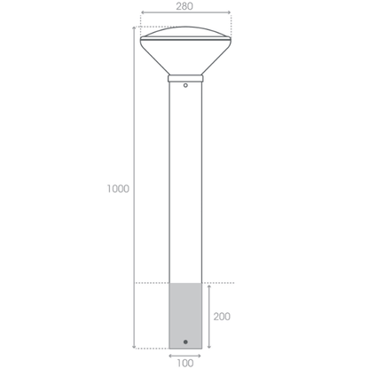 ASBAC Portland Solar Bollard 800mm Root Mount Product Dimension