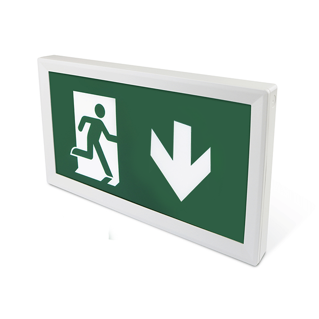 Red Arrow Artemis Sleek LED Emergency Exit Sign - IP20, LiFePO4, 3.2W Down Arrow