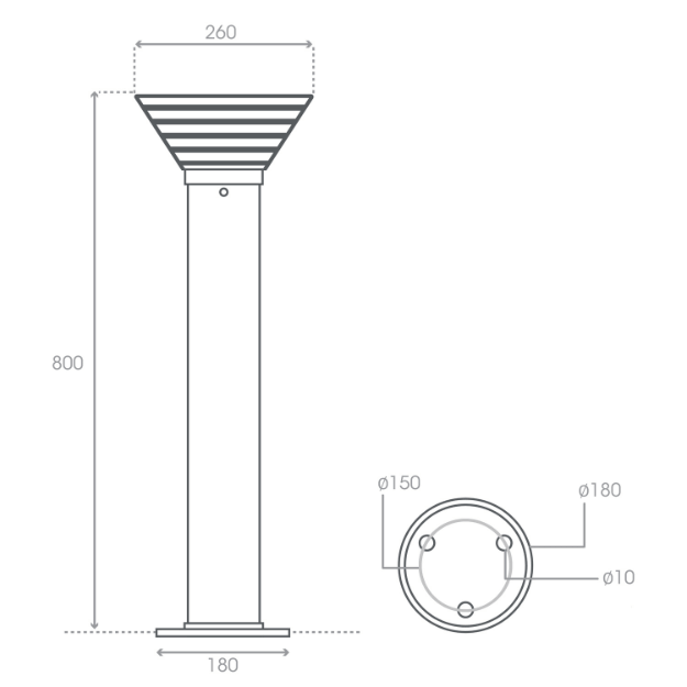 ASBAC Trinity Solar Bollard Product Dimension