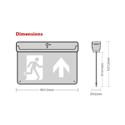 Red Arrow Athena Multi-Positional LED Emergency Exit Sign,  IP20, 2W,  LiFeP04 Dimensions