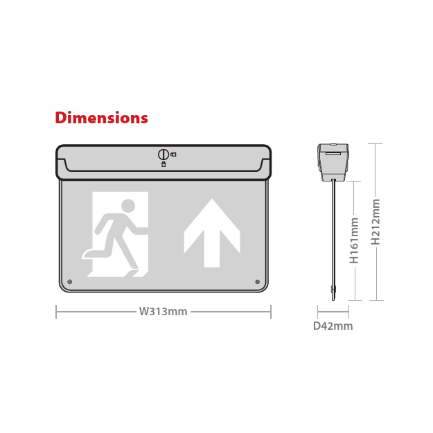 Red Arrow Athena Multi-Positional LED Emergency Exit Sign,  IP20, 2W,  LiFeP04 Dimensions