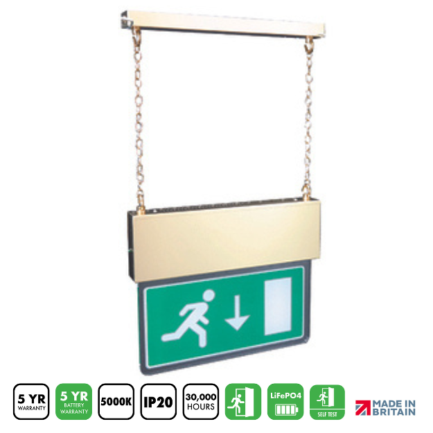 BLE Bingham LED Brass Hanging Exit Sign with Self Test