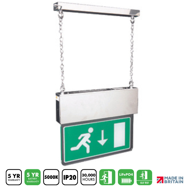 BLE Bingham LED Chrome Hanging Exit Sign with Self Test