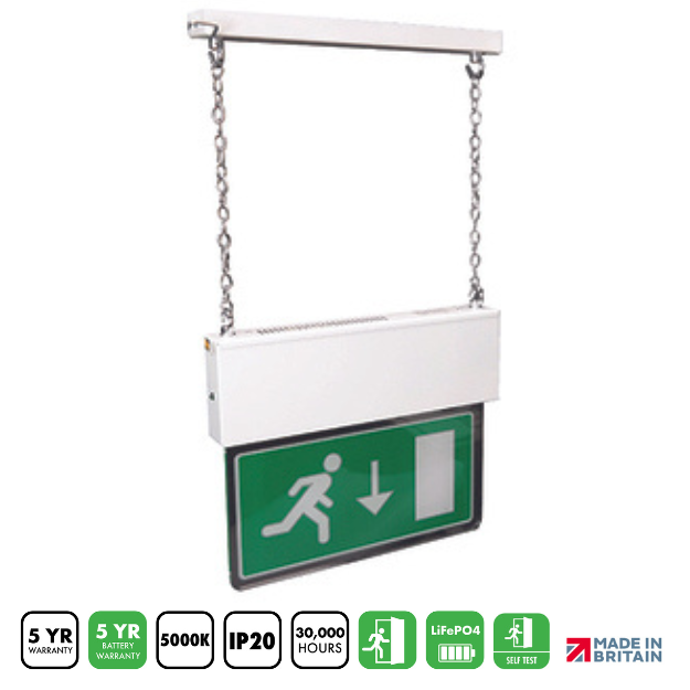 BLE Bingham LED White Hanging Exit Sign with Self Test