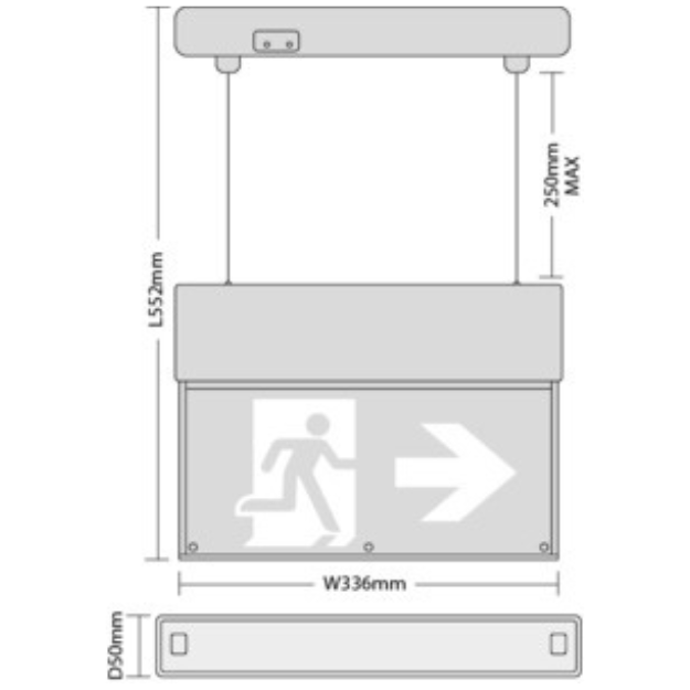 BLE Bingham LED Hanging Exit Sign Product Dimension