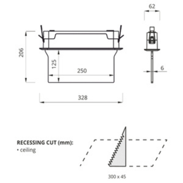 BLE Concord LED Exit Sign Recessed Mounting Type Product Dimension