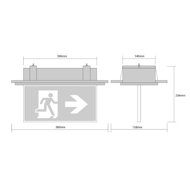 BLE Parkwood LED Recessed Exit Sign Product Dimension