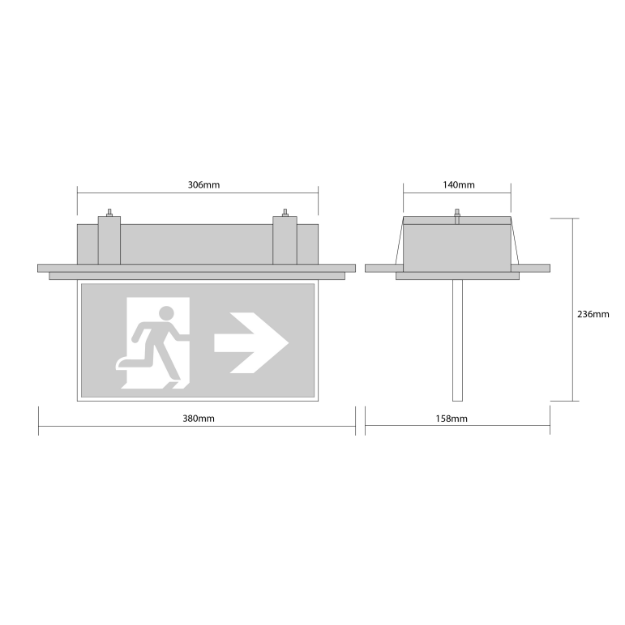 BLE Parkwood LED Recessed Slave Exit Sign Product Dimension