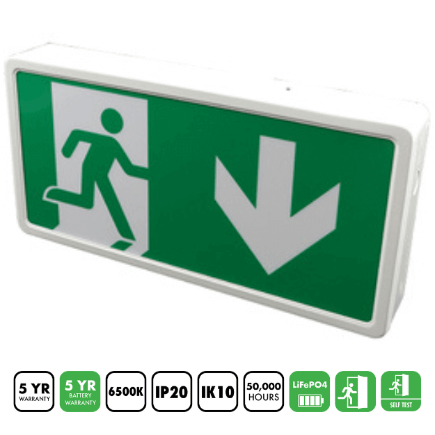 BLE Thorncliffe LED Emergency Down Arrow Exit Box with Self Test