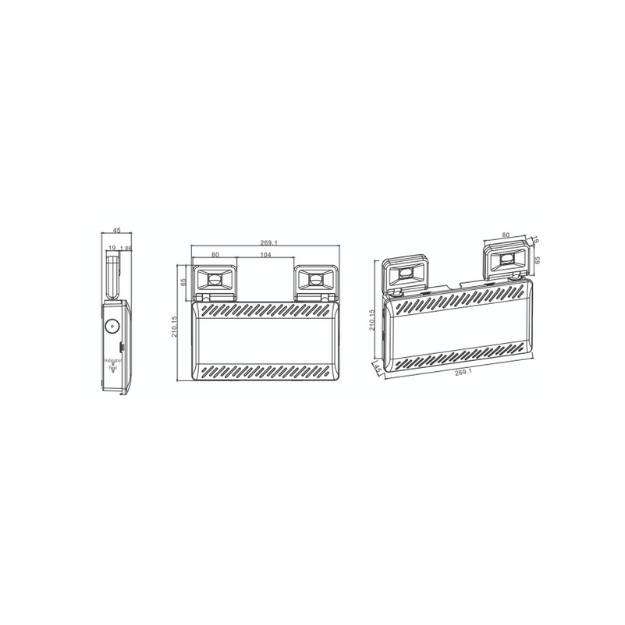 BLE Devonshire LED Emergency Twin Spot - EL-142151 - IP65, IK07, LiFePO4 Battery, Square Heads - Product Dimension