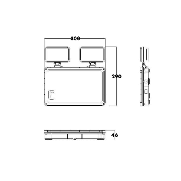 BLE STANNINGTON LED Emergency Twin Spot with Self Test - EL-142251 - IP65, LiFePO4 Battery - Product Dimension