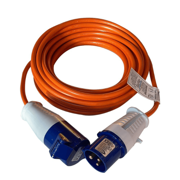 CONNEXION ELECTRICAL 10m Extension Lead Orange Cable 1.5mm 3 Pin Socket 16Amp Plug