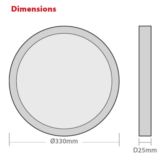 Red Arrow LED Circular Discus MAX Downlight - CCT and Wattage Selectable Fitting - Dimensions