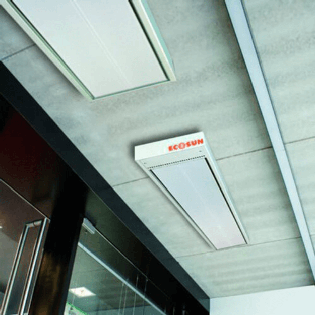 FLEXEL ECOSUN S+ High Output Far Infrared Radiant Panels - Commercial Radiant Heating Panels - Air Curtain Install
