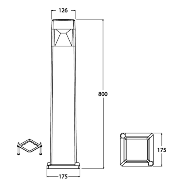 Fumagalli Elton 800 LED Bollard Light Product Dimension