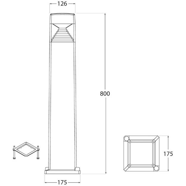 Ester 800 10W GX53 CCT LED Bollard Light Product Dimension