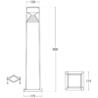 Ester 800 10W GX53 CCT LED Bollard Light Product Dimension