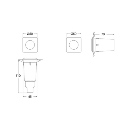 Fumagalli ALDO SQUARE Recessed LED Ground/Wall Lighting Product Dimension