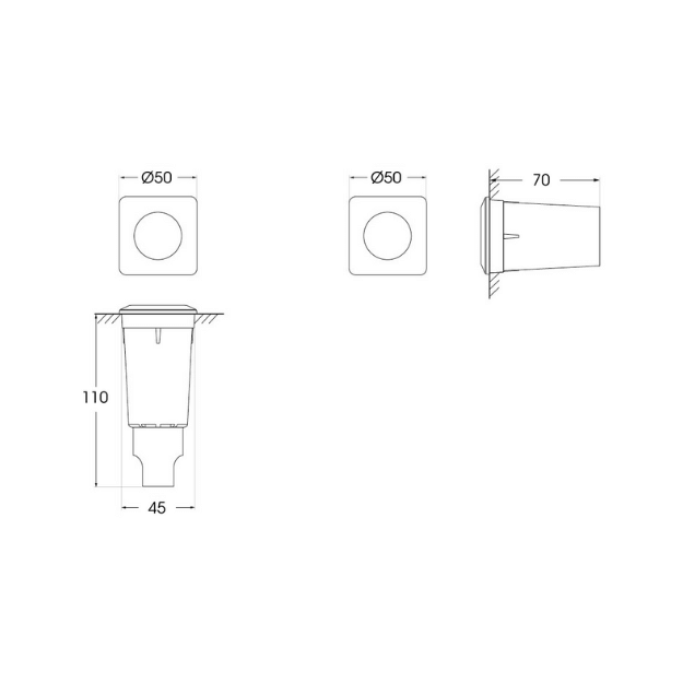 Fumagalli ALDO SQUARE Recessed LED Ground/Wall Lighting Product Dimension