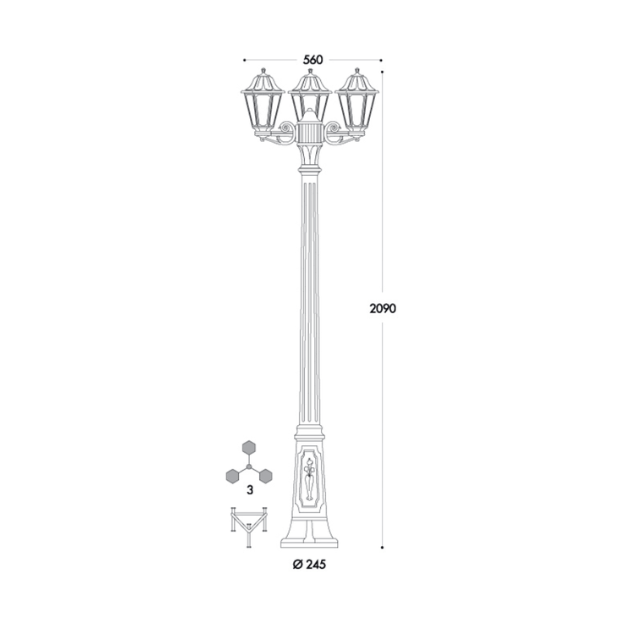 Fumagalli ANNA GIGI-BISSO TRIPLE Lamp Post Product Dimension