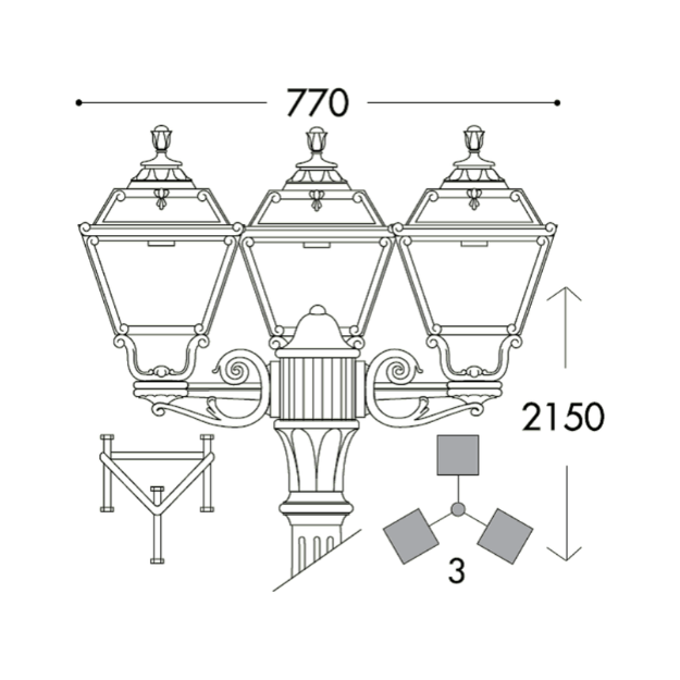 Fumagalli GOLIA GIGI-BISSO TRIPLE Lamp Post - IP55, 6.5W, 2400lm