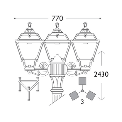 Fumagalli GOLIA RICU-BISSO TRIPLE Lamp Post - IP55, 6.5W, 2400lm Product Dimension