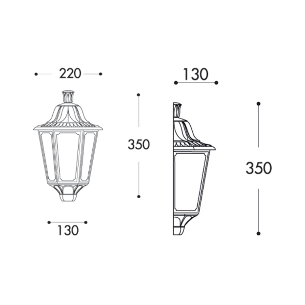 Fumagalli IESSE Vintage Outdoor Small Half Lantern Product Dimension