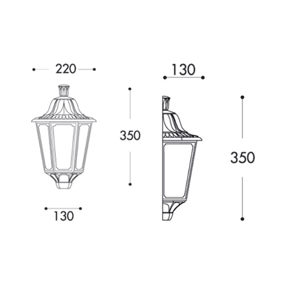 Fumagalli IESSE Vintage Outdoor Small Half Lantern Product Dimension