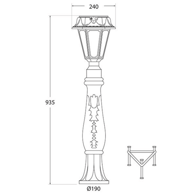 Fumagalli Rosetta Iafet Solar Settable CCT Black LED Lamp Post Product Dimension