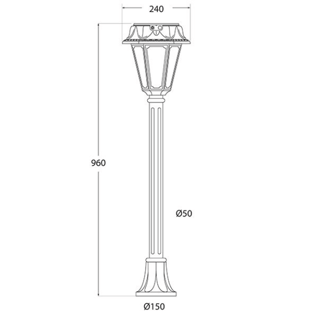 Fumagalli Rosetta Mizar Solar Settable CCT Black LED Lamp Post Product Dimension