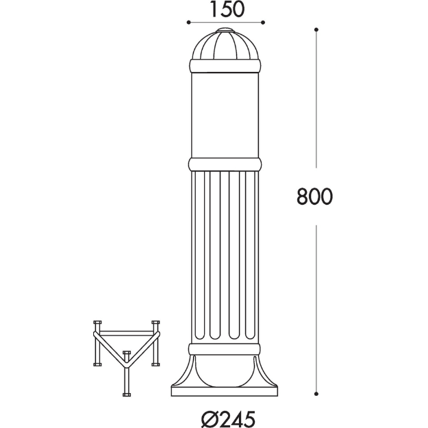 Fumagalli SAURO 800 Settable CCT LED Bollard Light Product Dimension