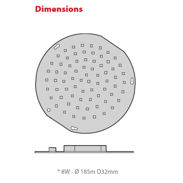 Red Arrow Circular Gear Trays 8w 4000k LED - GTC8-40 - Alternative to 16w 2D Lamps - Dimensions