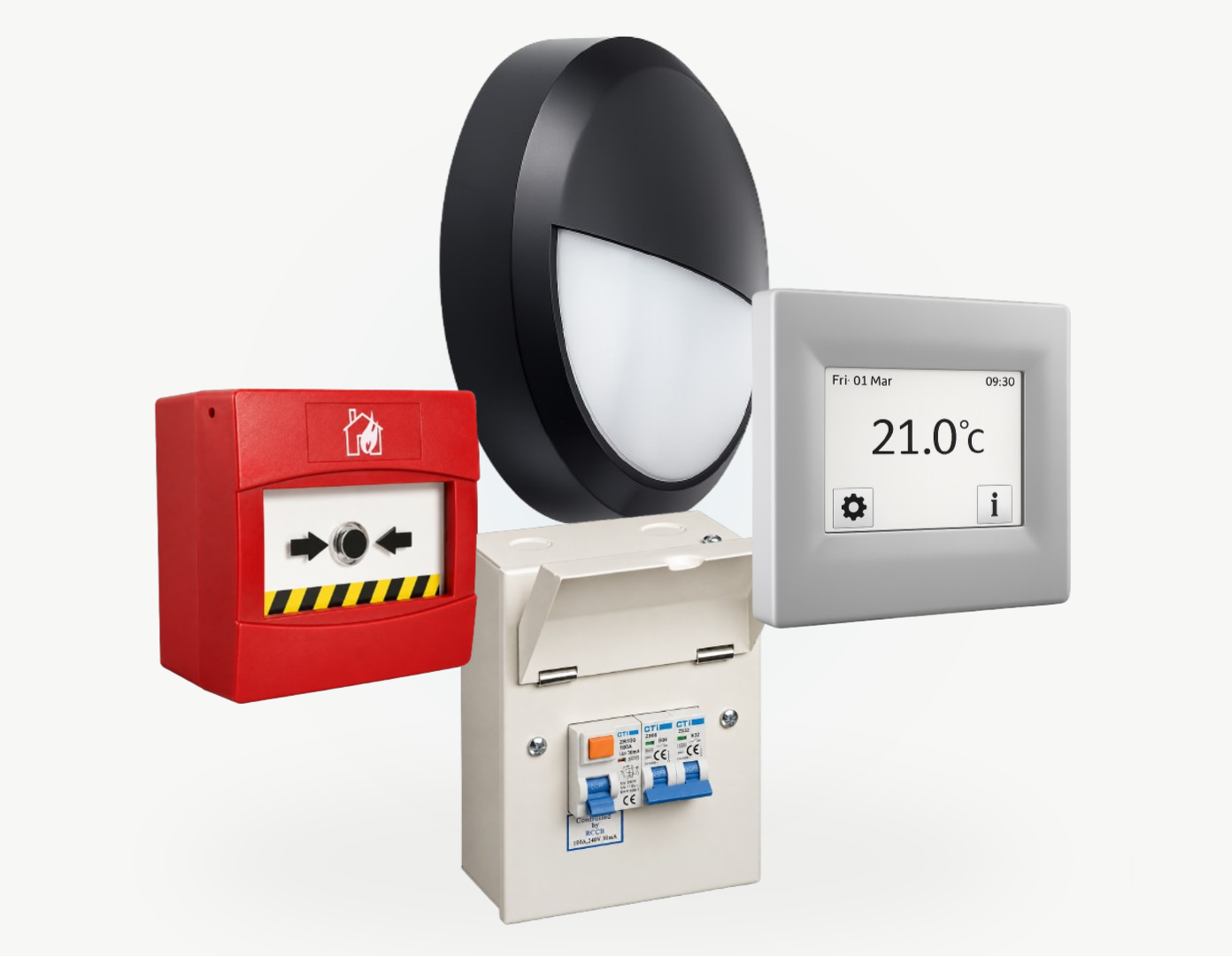 Collection of commercial lighting, heating, life safety and power distribution products supplied by CMD Online.