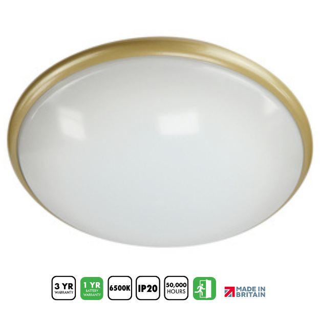 BLE Chelsea IP20 Large Circular Amenity Light Brass Opal Diffuser 3.6V NiCD