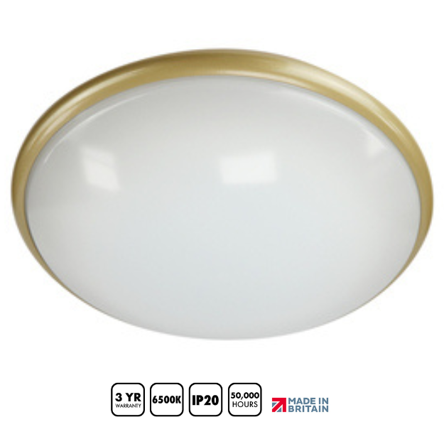 BLE Chelsea IP20 Large Circular Amenity Light Brass Opal Diffuser