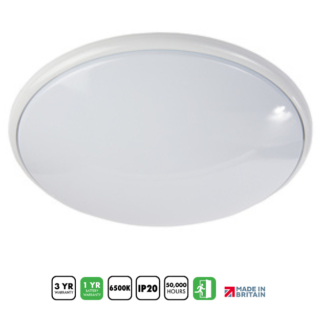BLE Chelsea IP20 Large Circular Amenity Light White Opal Diffuser 3.6V NiCD