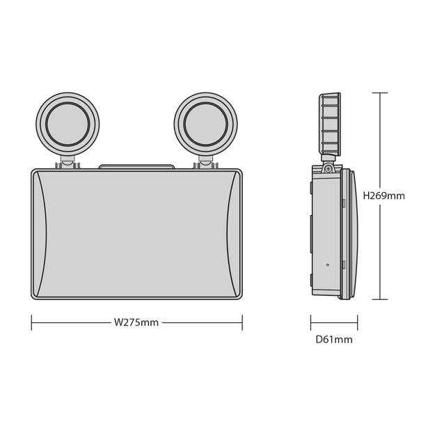 Red Arrow JUNO 300 Emergency LED Twin Spot - IK06, IP20, 2.2W - JUN/300 Dimensions