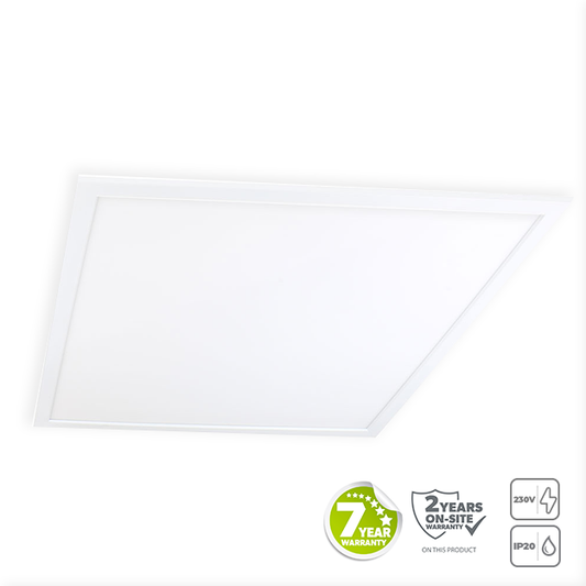 Red Arrow Razor Edge-Lit Panels, 10mm Thickness, T(b) diffuser, 120lm/W Close Up with Warranty and Features Icons