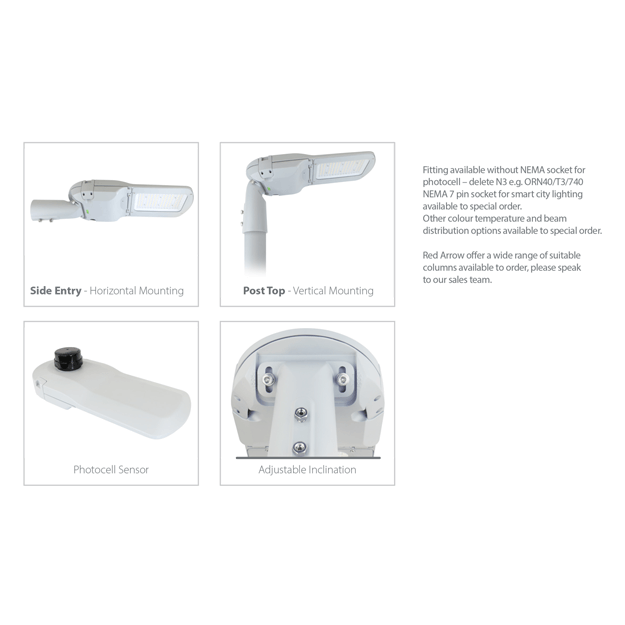 Red Arrow Orion Sleek LED Street Lantern - 150 lm/W, IP66, IK08, NEMA 3 Features
